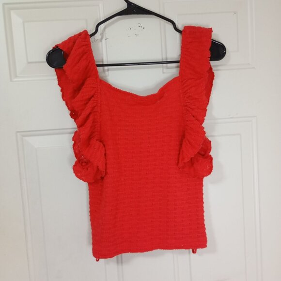 Free People Top Red Ruffled Textured M Womens - Picture 6 of 9